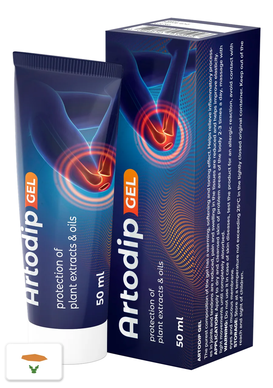 Artodip Gel — κουτί και σωληνάριο 50 ml με σύμφυτο, άρνικα, καλέντουλα, τζίντζερ και πιπέρι καγιέν