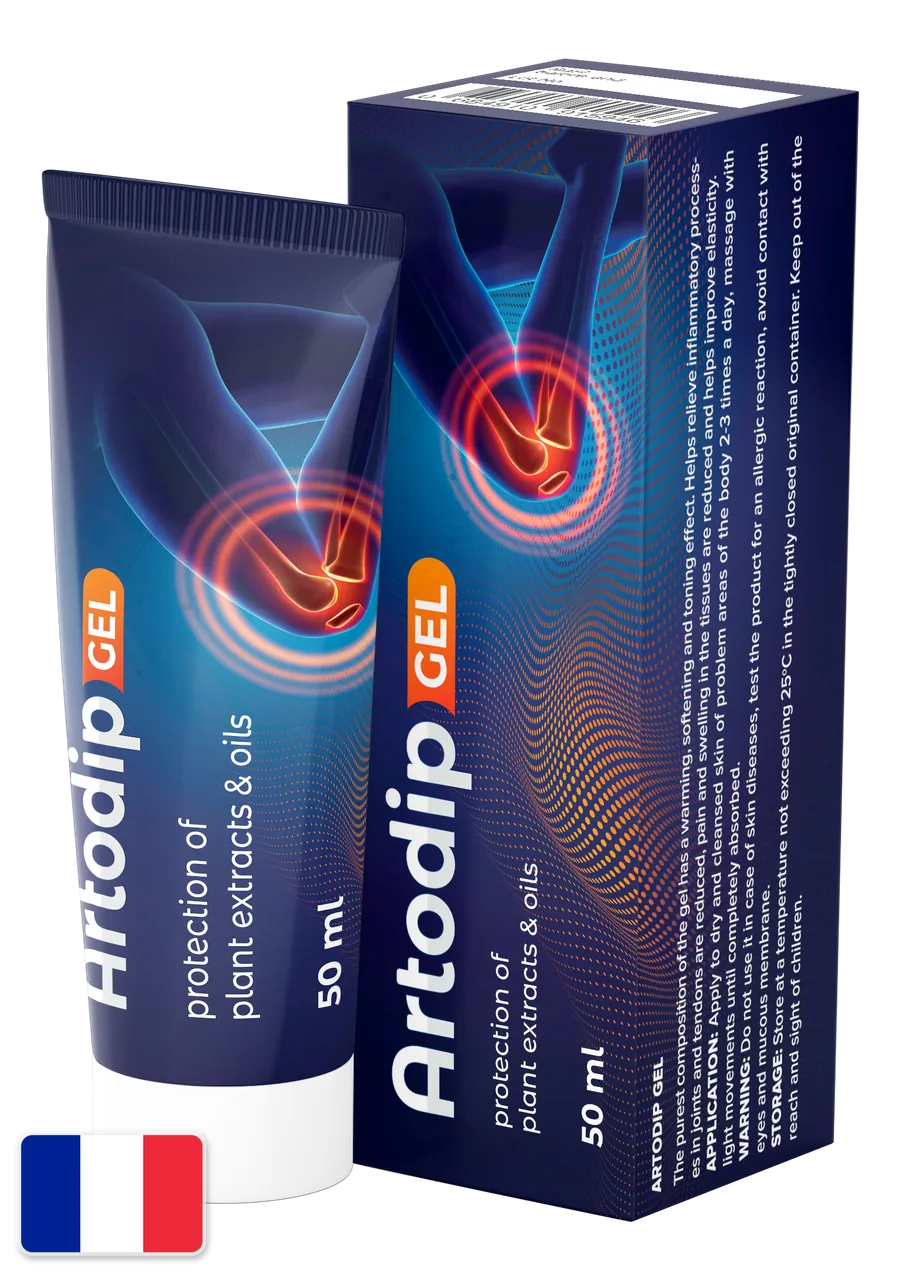Artodip Gel — étui et tube de 50 ml entourés de consoude, arnica, calendula, gingembre et piment de Cayenne